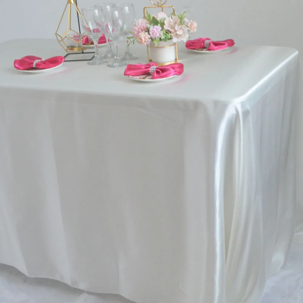 Reusable Satin Tablecloth Wedding Mariage Party Decoration Polyester Picnic Countryard Birthday Christmas Table Cloth White/Blue