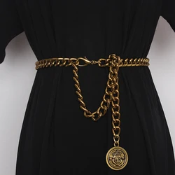 2021 Vintage Bronze Alloy Waist Chain for Women Adjustable Wide Chain Waistband with Statement Ladies Eurpoean Metal Waist Belt