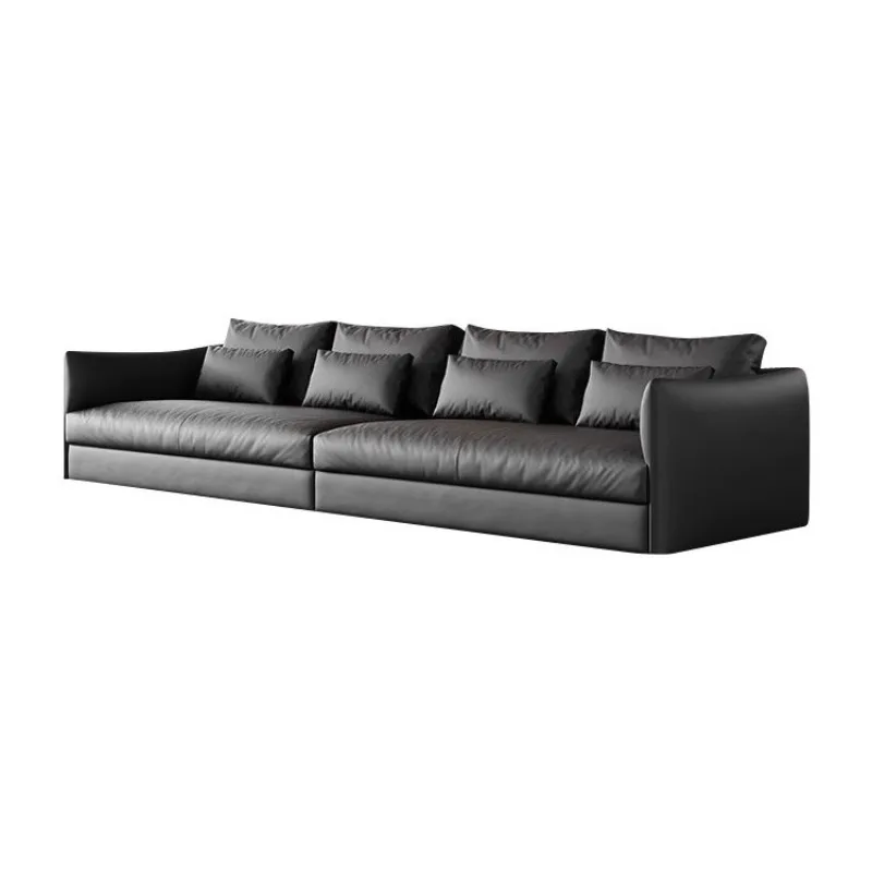 

Italian minimalist sofa villa large flat model room designer living room simple corner straight row leather sofa