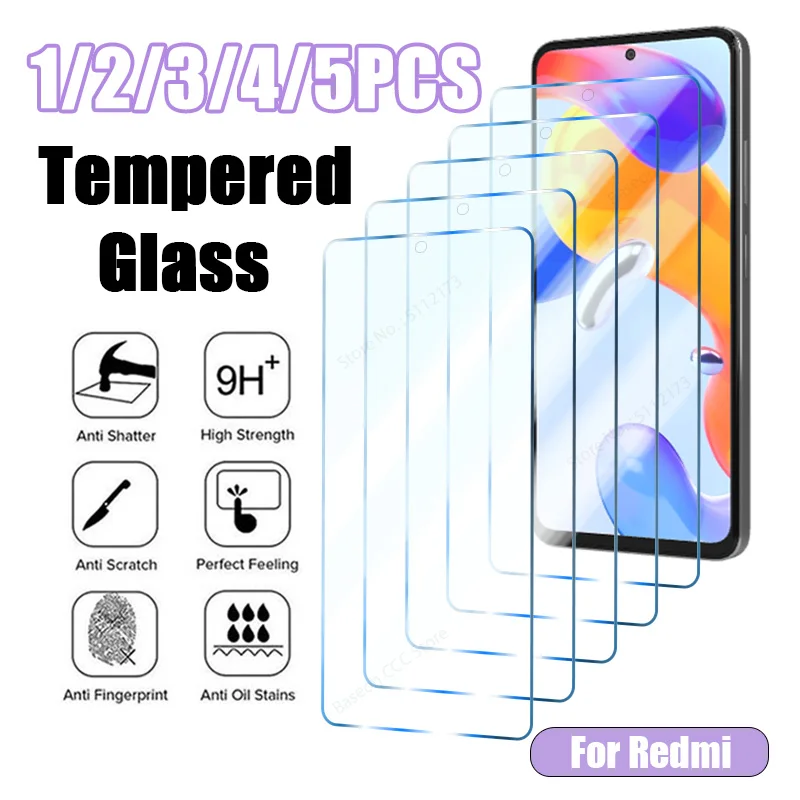 1/2/3/4/5PCS Protective Glass For Redmi Note 11 12 Pro Plus 5G 10 8 9 Pro 7 11S 10S 9S Screen Protector for Redmi 12C 10C 9A 9C