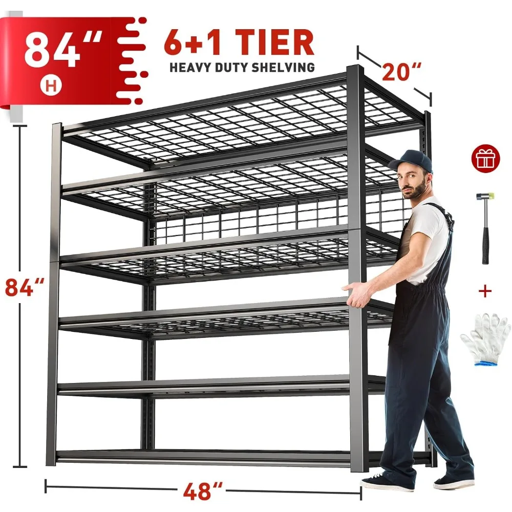 

84" H Garage Shelving, 6-Tier Garage Storage Shelves Heavy Duty Shelving Loads 3500LBS, 48" W Adjustable Garage Shelves