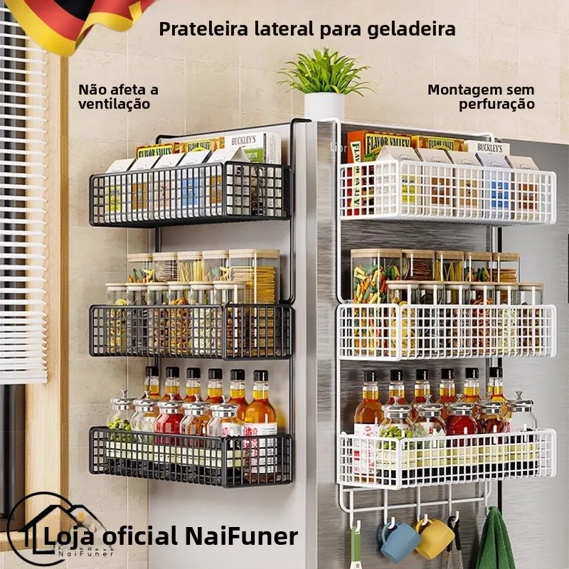 Organizador de Cozinha Multicamadas para Pendurar na Geladeira, Prateleira Externa para Uso Doméstico e Armazenamento de Plás...