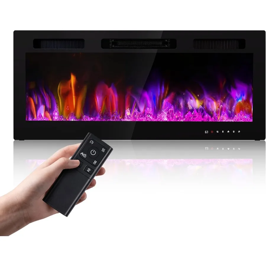 

Электрический камин, 42-дюймовый широкий настенный камин с дистанционным управлением и интерфейсом сенсорного экрана для гостиной o
