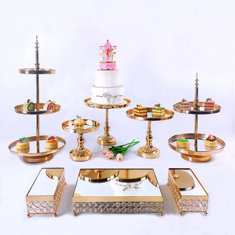 Silver Gold 7-10pcs  Electroplate Metal  Crystal Cake Stand Set Display Wedding Birthday Party Dessert  Cupcake Plate Rack