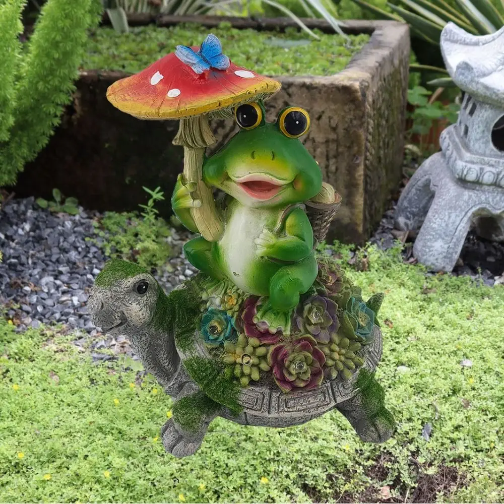 TV Cabinet Ornaments Resin Solar Garden Ornaments Frog Cute Animal Figurines Creative Handicraft Garden Courtyard Lamp Office