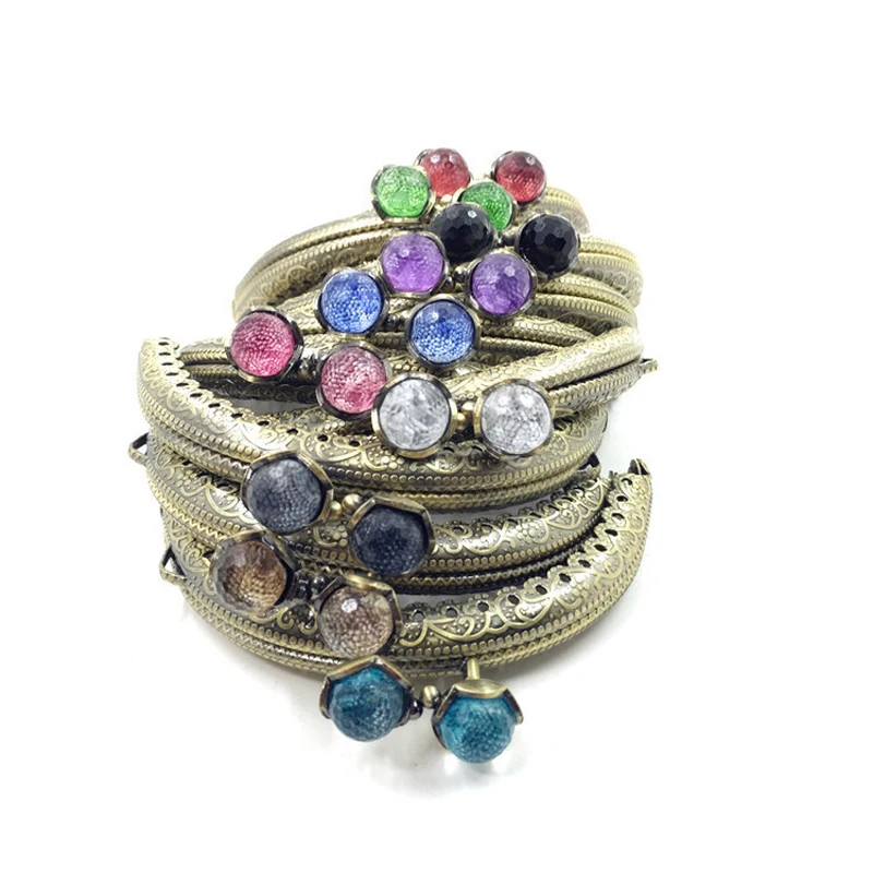 8.5 10.5 12.5CM Lotus head Bag Kiss Clasp Three colors semicircle Metal Coining Pattern Purse Frame DIY Bag Sewing Accessories