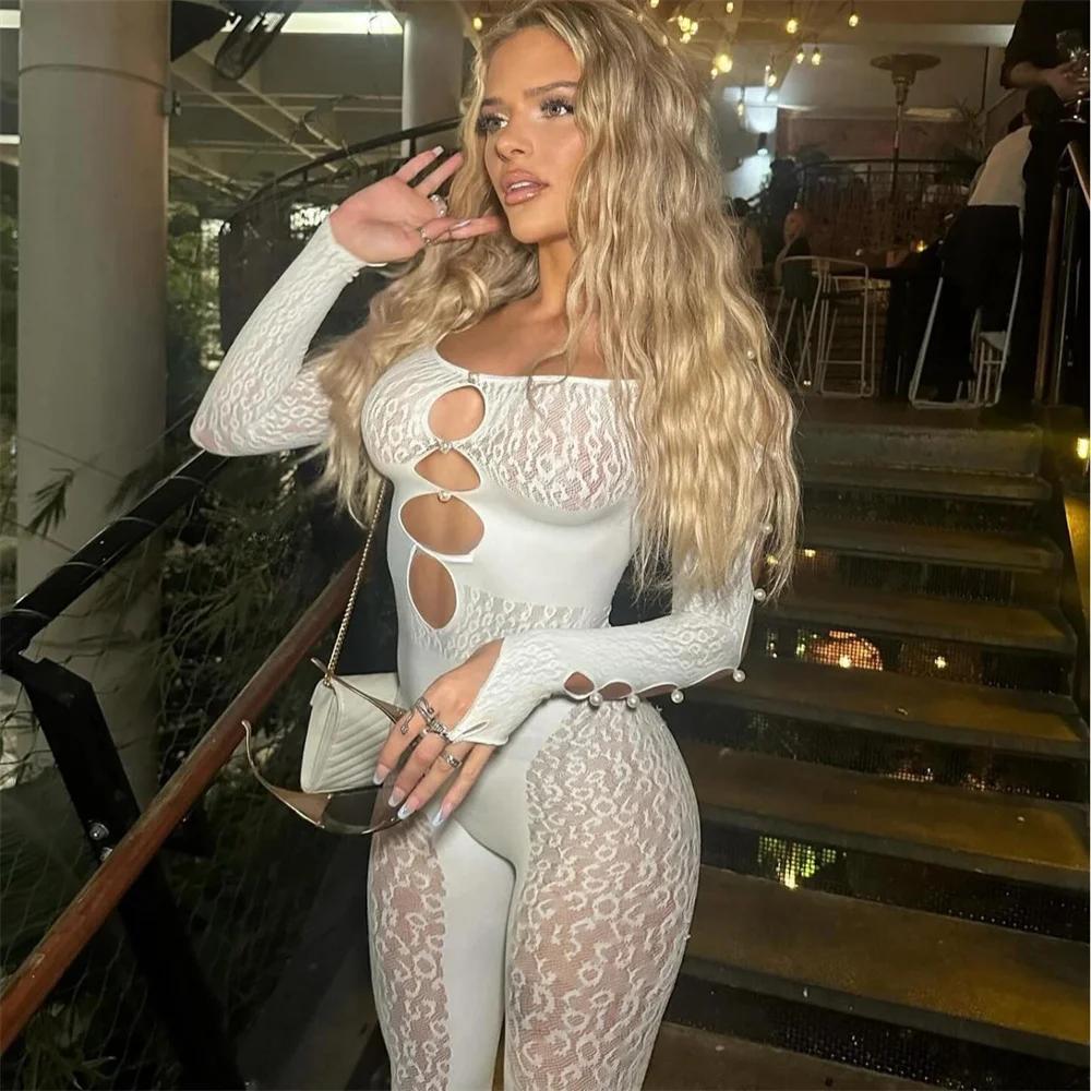 2024 New Arrival Adult Sexy Lingerie Leopard Print Sexy Jacquard Jumpsuit Pearl Mesh Clothes For Women