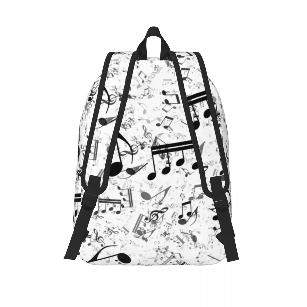 Mochila de notas musicales en blanco y negro para niños y niñas, mochila escolar para estudiantes, mochila de día de partituras, bolsa primaria de jardín de infantes