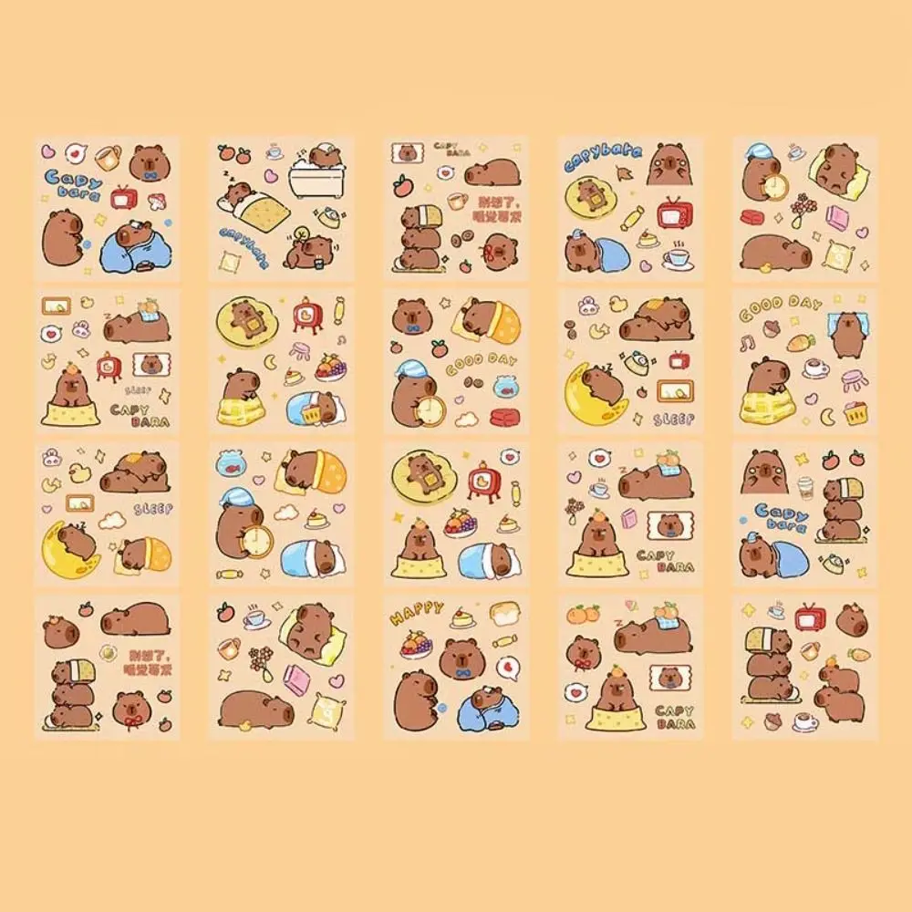 20pcs Cartoon Animal Capybara Stickers No Repeat Flower DIY Decorative Sticker Scrapbook Decoration Decoration