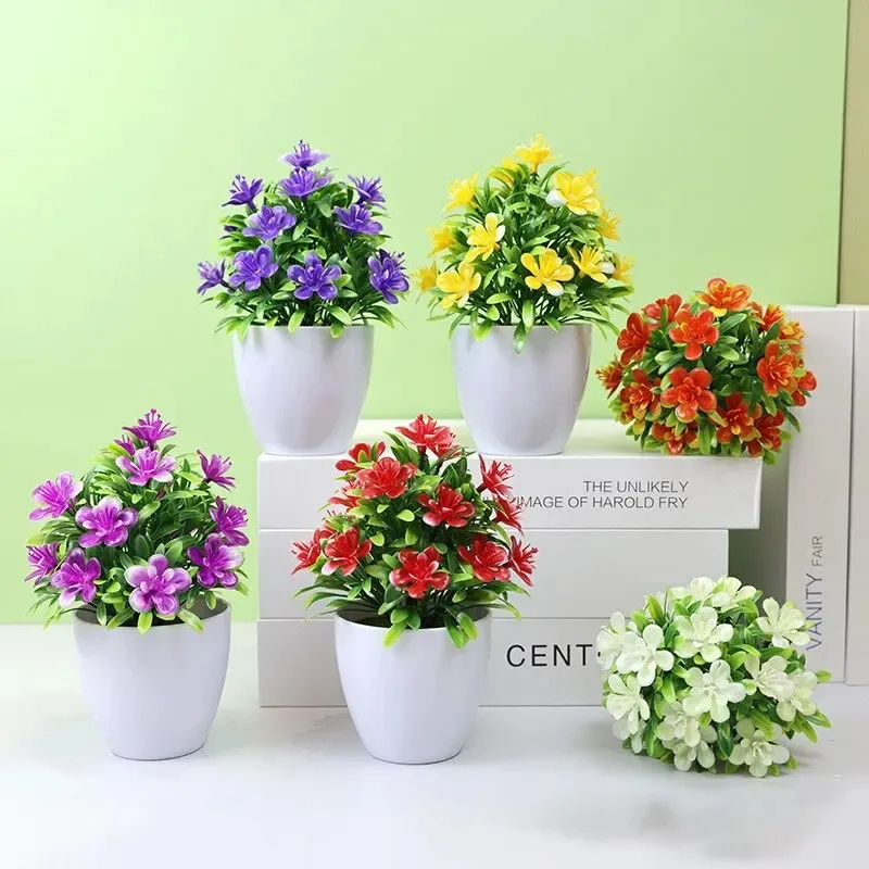 1pc Artificial Flowers Five Leaf Plum Small Potted Plants Can Be Placed Indoors And Outdoors Suitable For Home Room Decoration