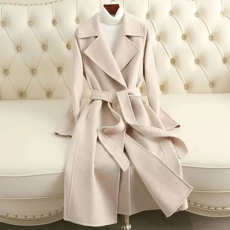 Simplicity Versatility Commuting Slim Fit Pure Handmade 100% Wool Coat for Women\'s Mid Length Hepburn Style Wool Coat for Women