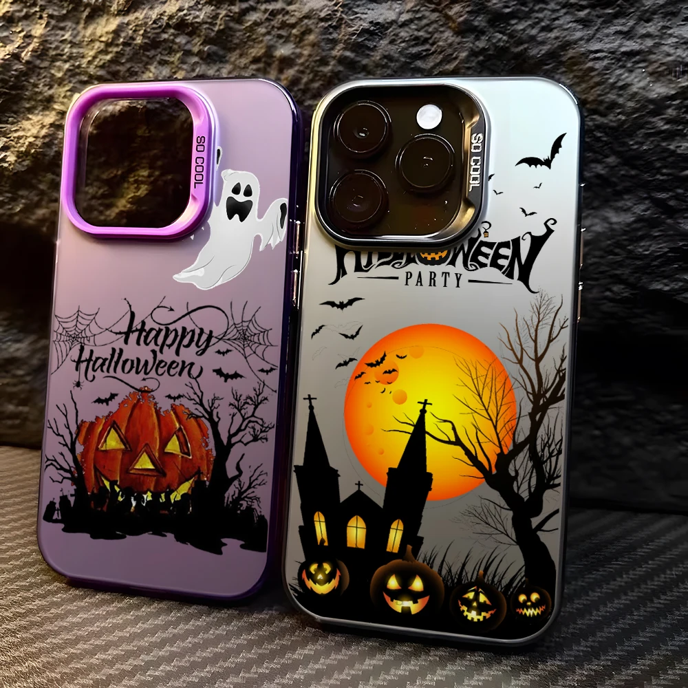 Cartoon Halloween Pumpkin Phone Case for Samsung Galaxy S26 S25 Edge S24 S23 S22 S21 FE S20 Ultra Plus 5G Colorful Silver Cover