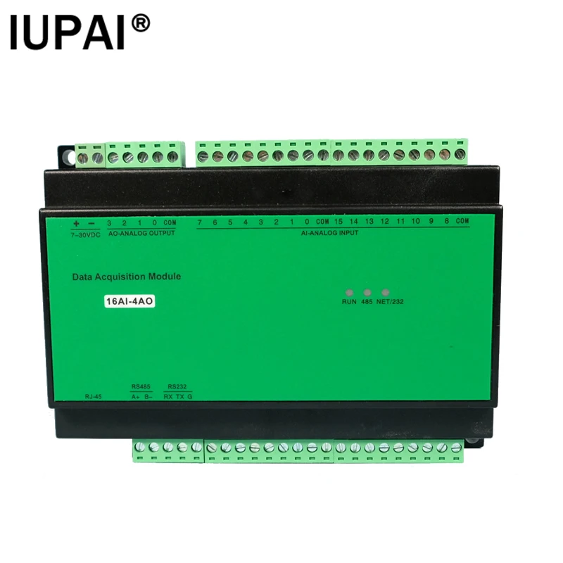 16AI-4AO Aquisição de Entrada Analógica de 16 canais Saída Analógica 4 Canais RS485 MODBUS RTU Automação Industrial IO Module RS232