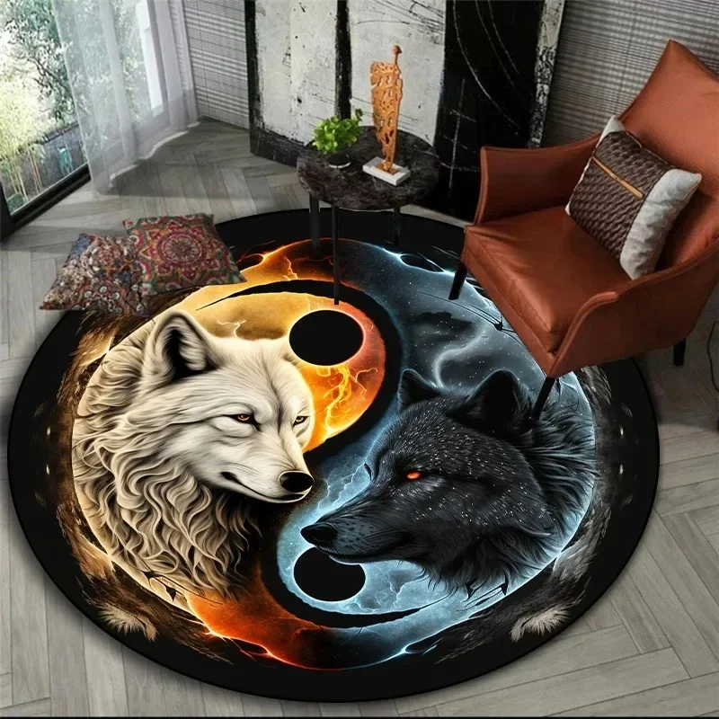Noble Twin Wolf King Printed Round Carpet Anti Slip Easy Clean Ideal Carpet for Home or Vacation Homes Durable and Affordable