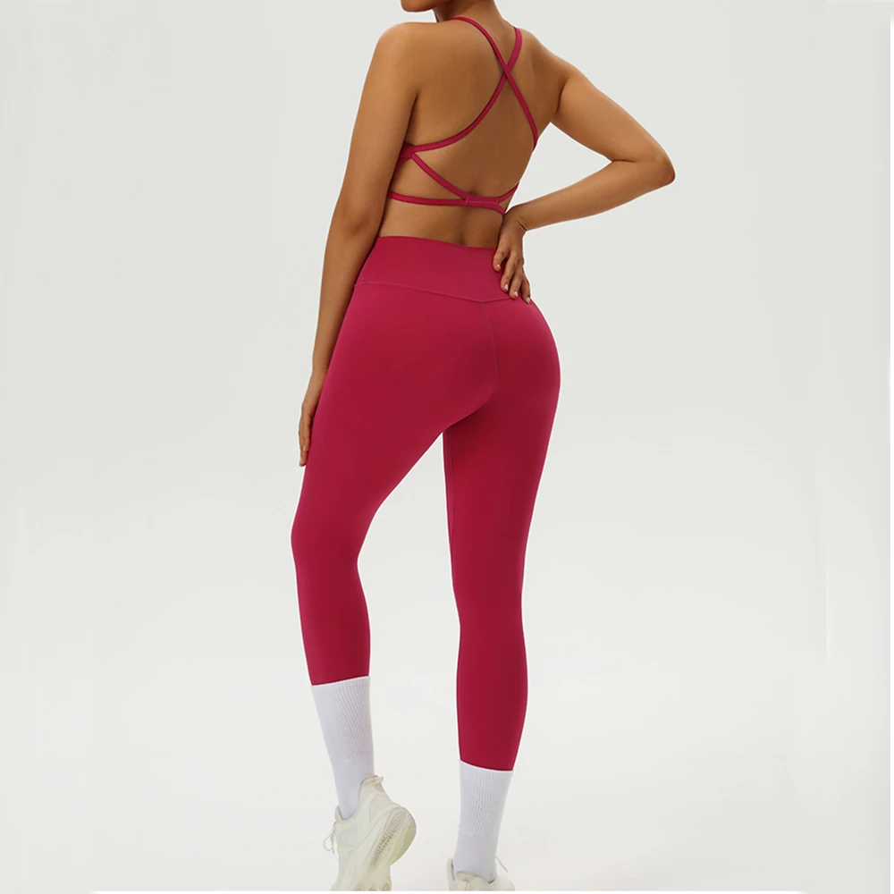 Yoga Clothes Set 2 Piece Gym Set Sportswear Women Cross Back Bra Top High Waist Leggings Fitness Suit Running Workout Tracksuit