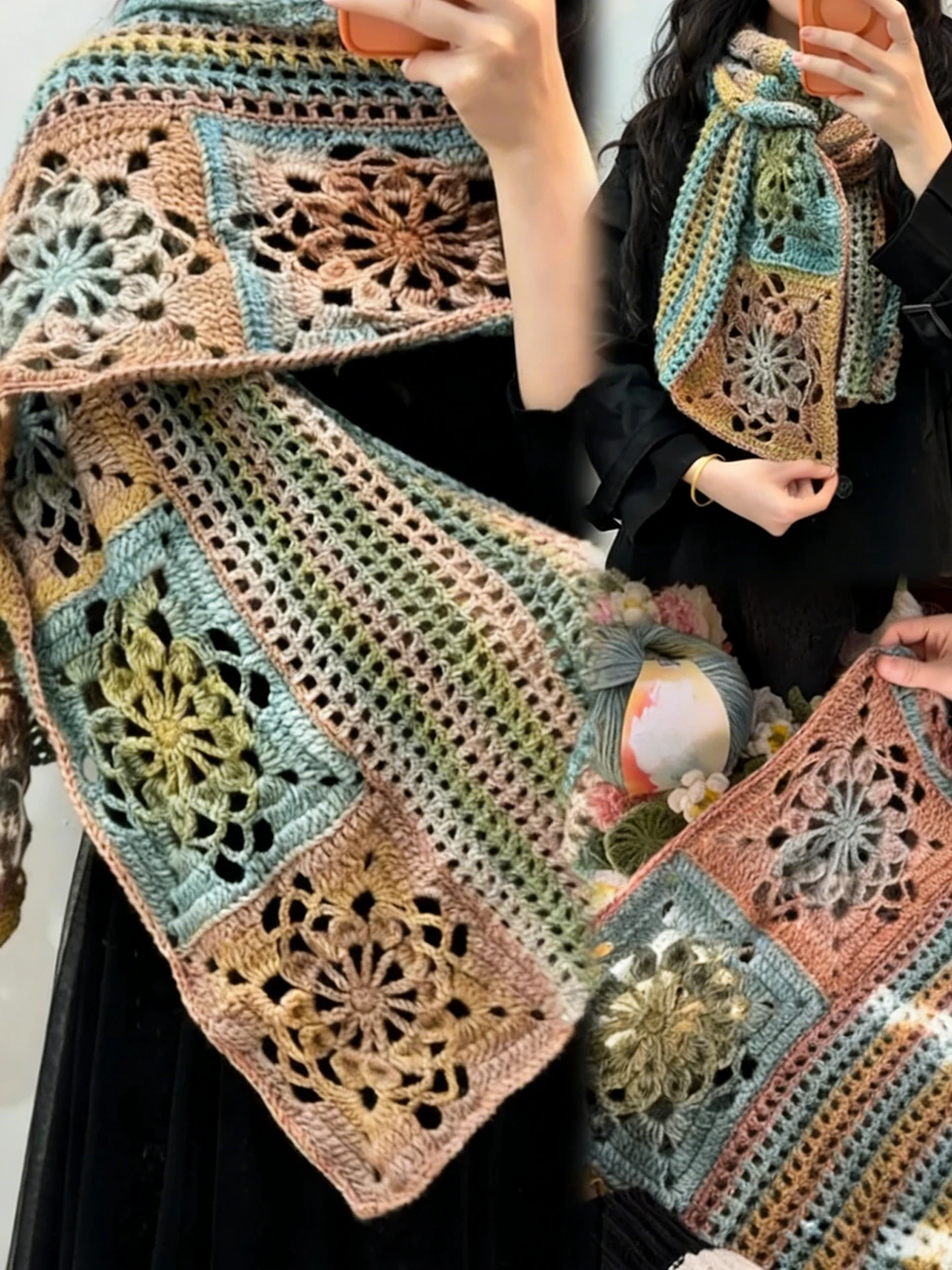 

Handmade DIY Crochet Yarn Material Kit Scarf Shawl Glass Beads Snow Fairy Gift Woolen Fabric for Clothing Accessories