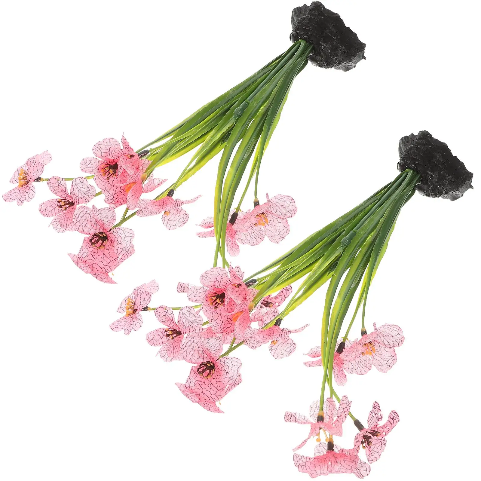 

2 Pcs Artificial Silk Plants for Fish Tank Decoration Pink Aquarium Supplies Realistic Decor Household Accessories
