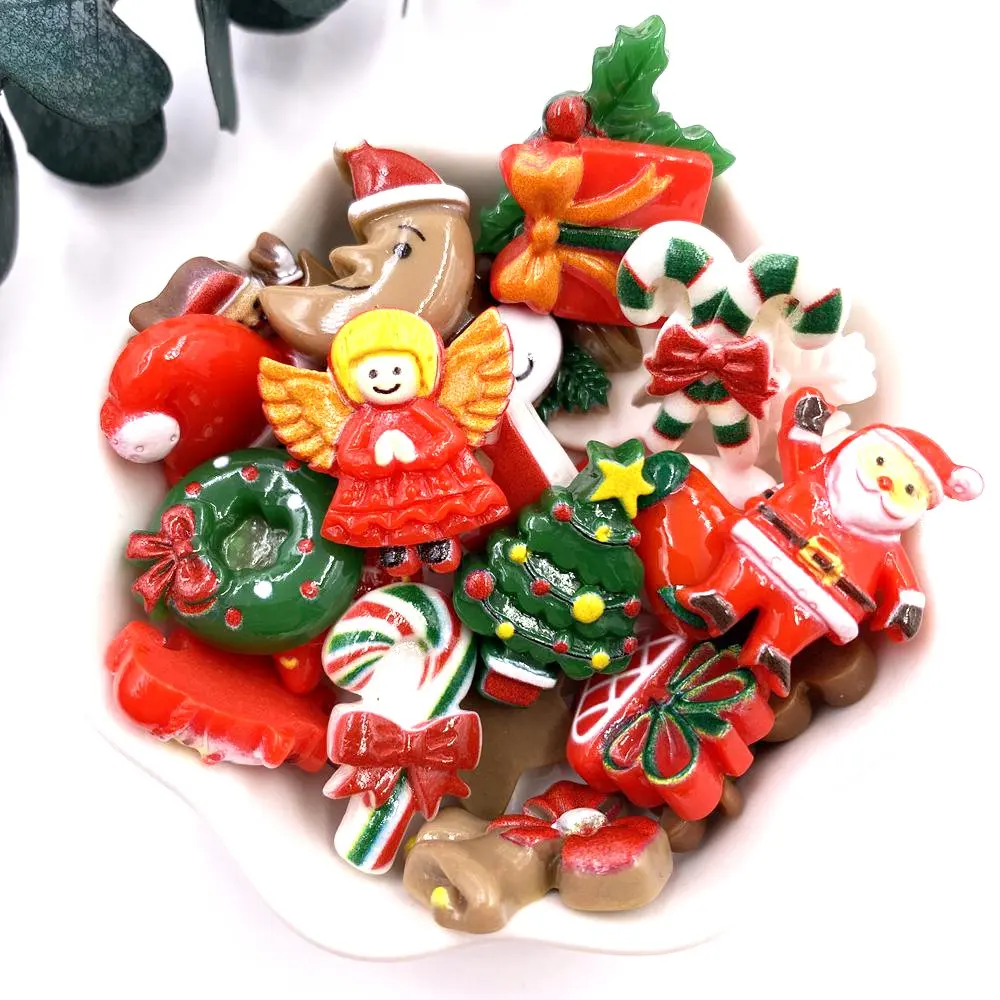 Resin Colorful Angel Santa Bear Tree Box Flatback Cartoon Figurines 20pcs Scrapbook DIY Art Material Christmas Ornament  OH30