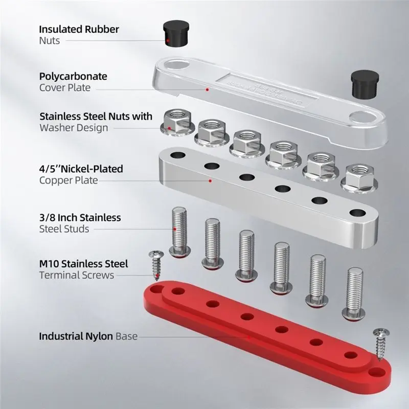 【STABLE QUALITY】 600A 48V Bus Bar With 6 X 3/8' (M10) Studs Industrial Battery Terminal Kit For Off-Grid Solar