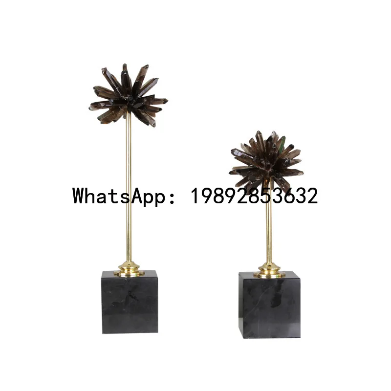 Black Crystal Handicraft Natural Crystal Artificial Flower Metal Figurine Decorative Figurines Home Decoration Accessories