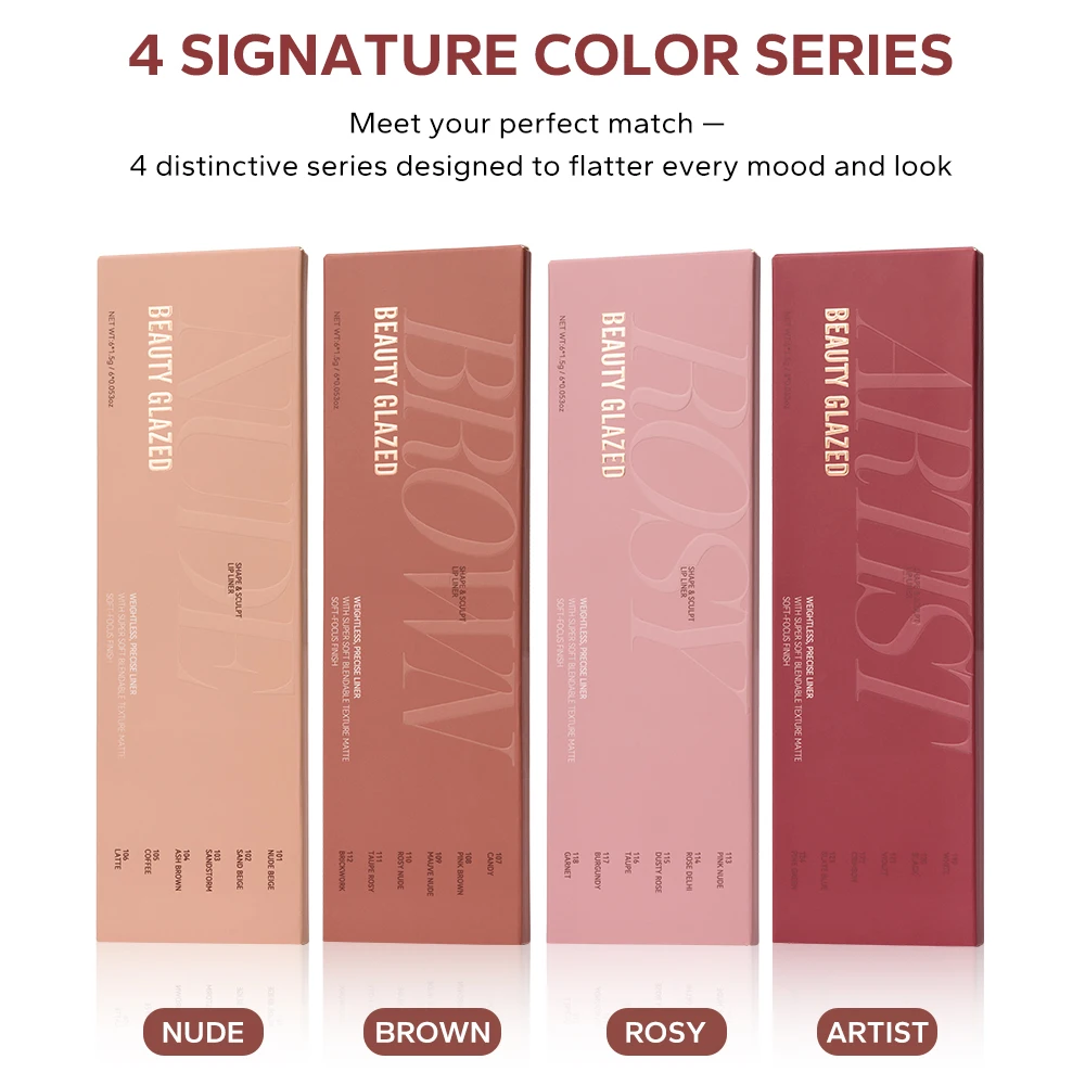 Beauty Glazed Artist Velvet Lipliner ดินสอพร้อมแปรงฟองน้ํา,