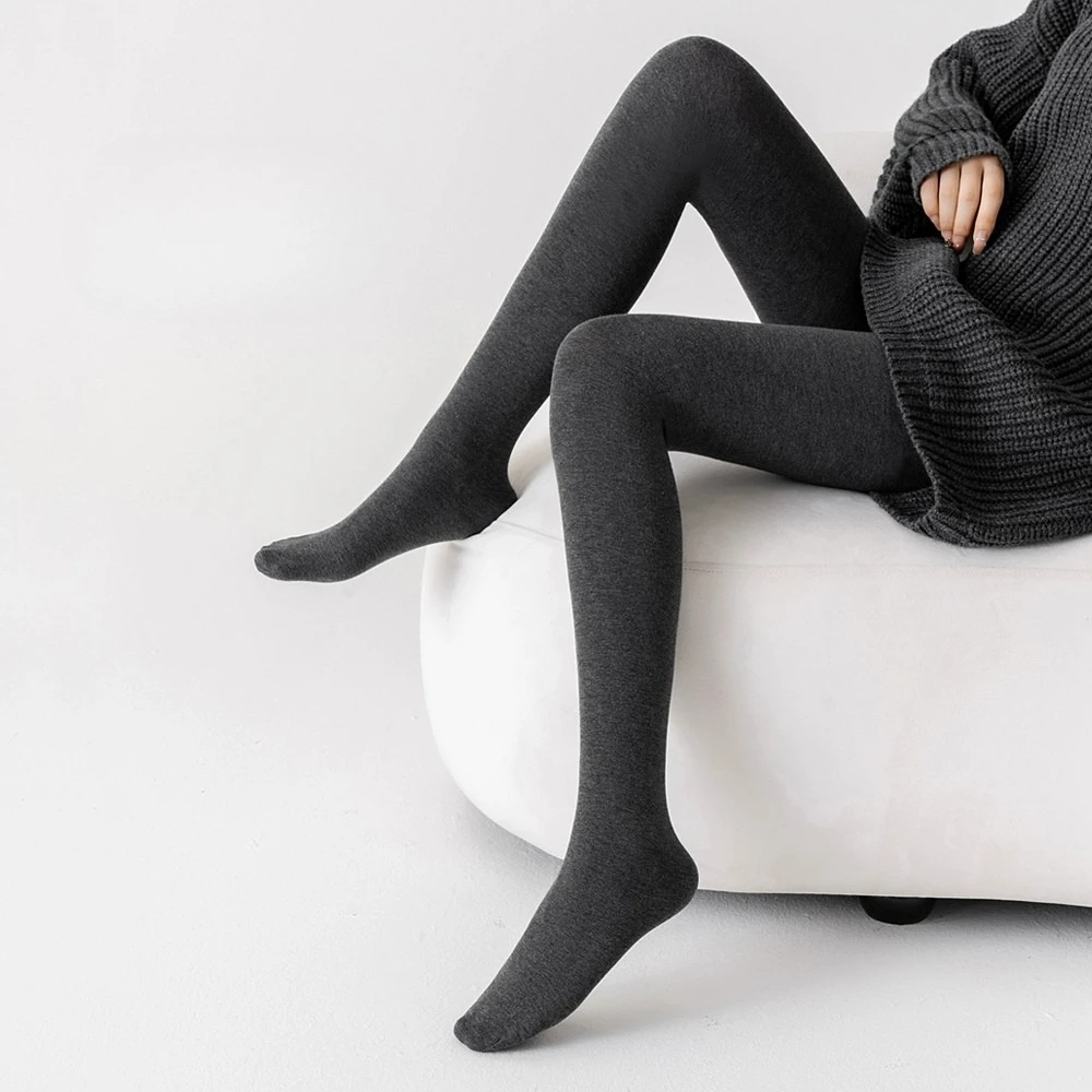 

Grey Leggings for Women's Autumn and Winter Vertical Stripes Threaded High Waisted Warm Cotton Pants with Fleece Pantyhose