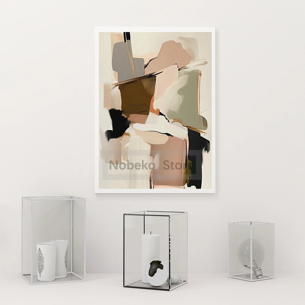 Japandi Abstract Poster Green and Gold Wabi Sabi Neutral Prints Canvas Painting Wall Art Home Room Modern Minimalist Decoration