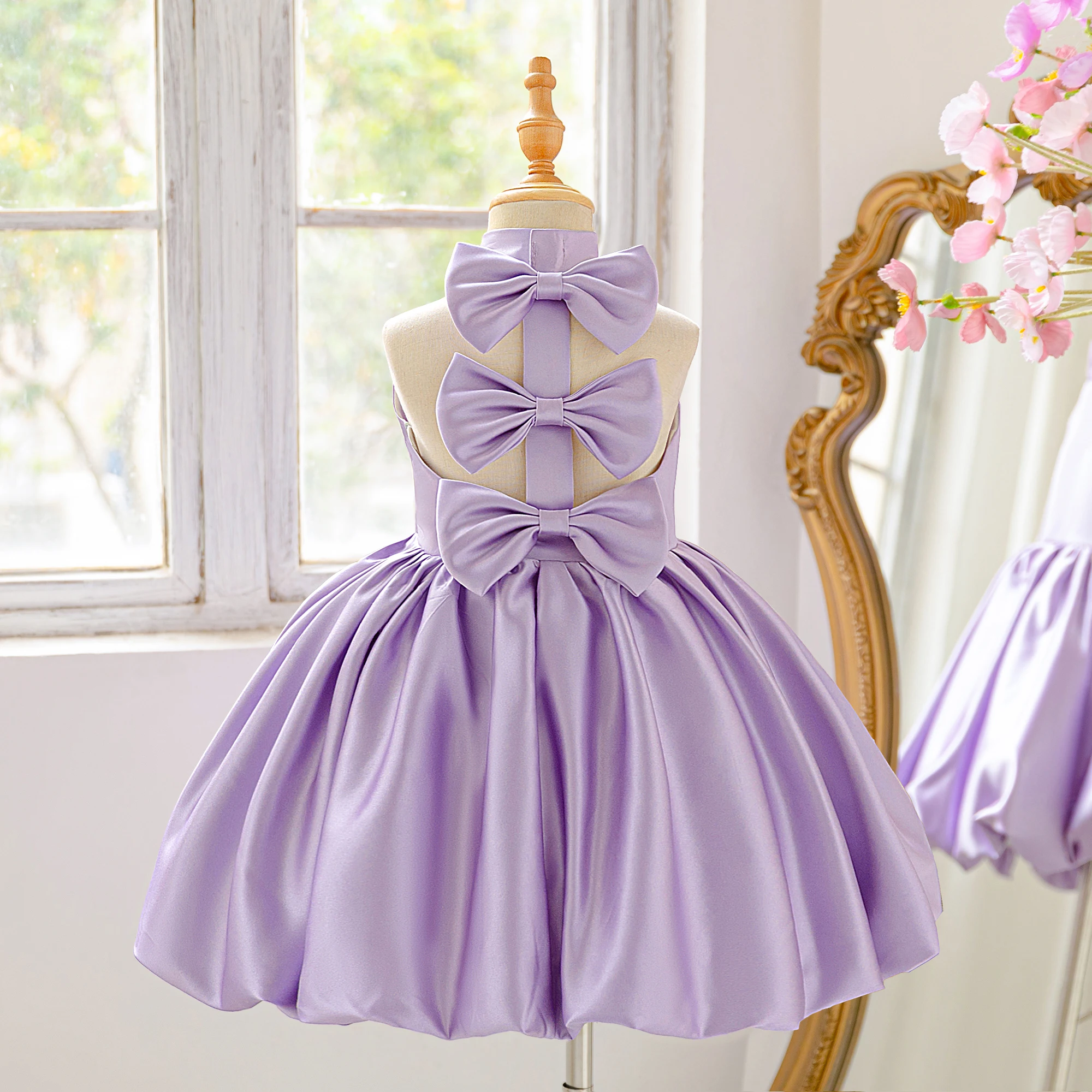 Elegant Bow Bridesmaids Girls Dress Fashion Birthday Party Princess Evening Dresses Girl Baptism Wedding Pageant Tutu Prom Gown image 2