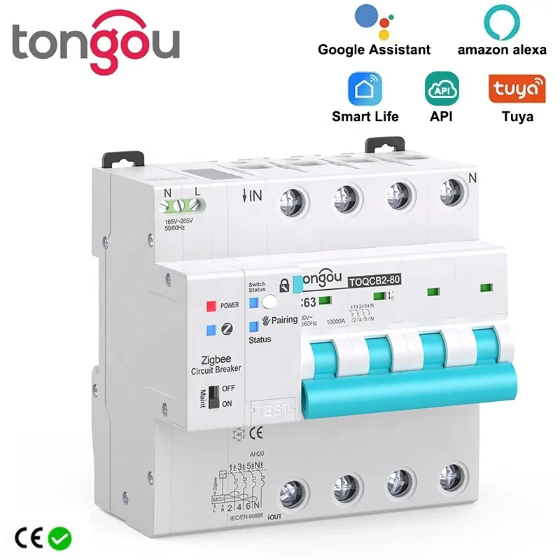 API TO-QCB2 TUYA 4P Zigbee MCB Metering Circuit Breaker Smart Timer Automatic Wireless Interrupter Re-closing Switch