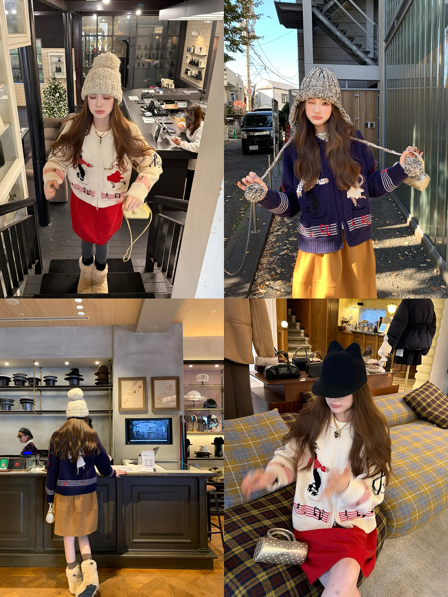 

Aaaaxbbb Fair Isle Knitted Cardigan Top Two-tone Festival Aosphere Autumn Winter Women's Casual Sle Long Sve Zipper