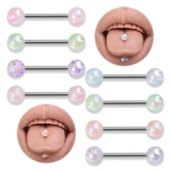 8pcs Bling Acrylic Tongue Piercing Barbell Nipple Rings for Women Men Sexy Piercings Tongue Ring Stud Fashion Jewelry 14G