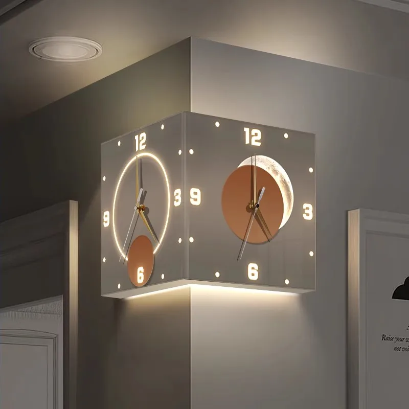 

Двусторонние настенные часы Creative Moon-themed для гостиной и столовой с высококачественным двусторонним минималистичным настенным часам c
