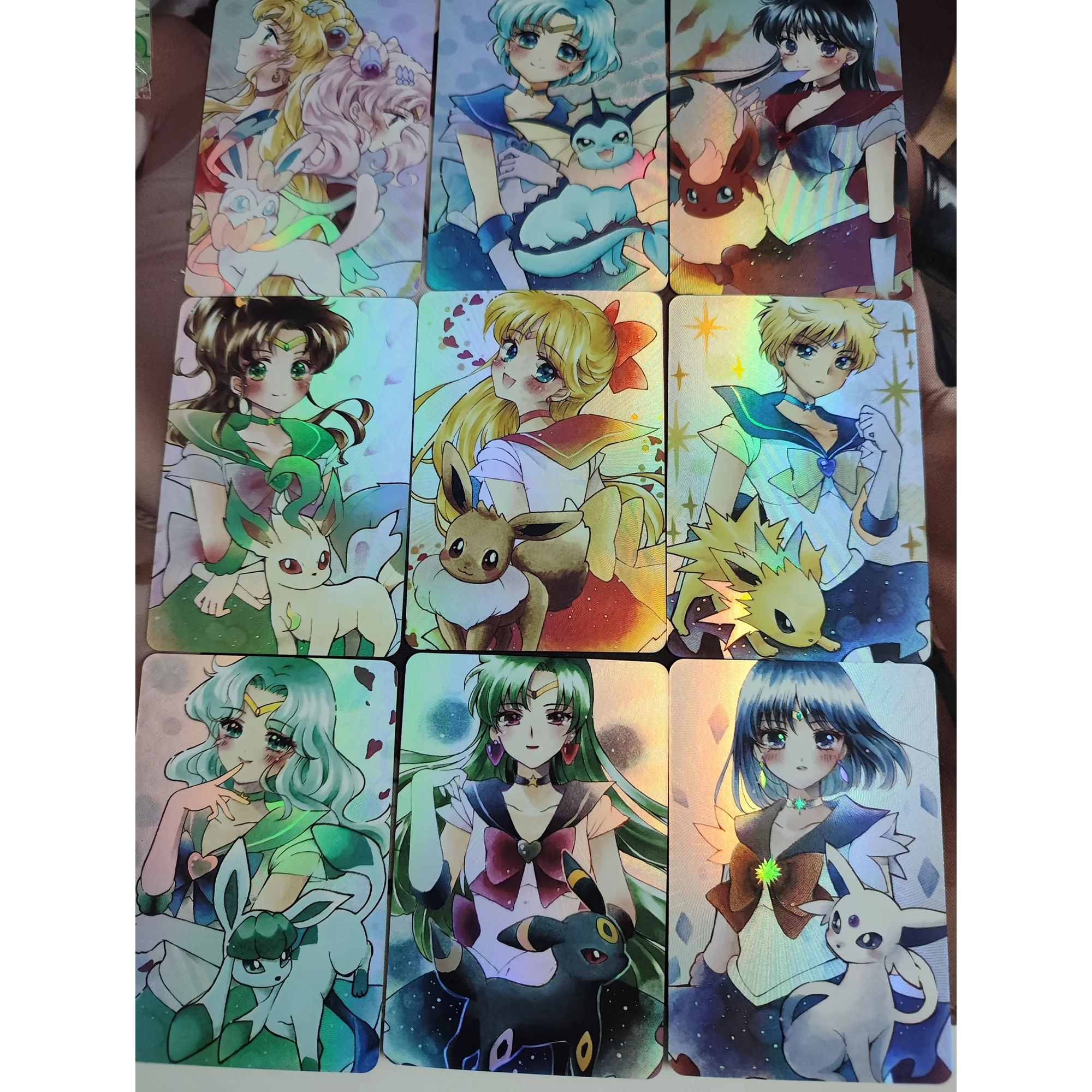 

9Pcs/set 59X86Mm Diy Self Made Ptcg Eeveelution Tsukino Usagi Collection Card Refraction Color Flash Anime Cards Gift Toys