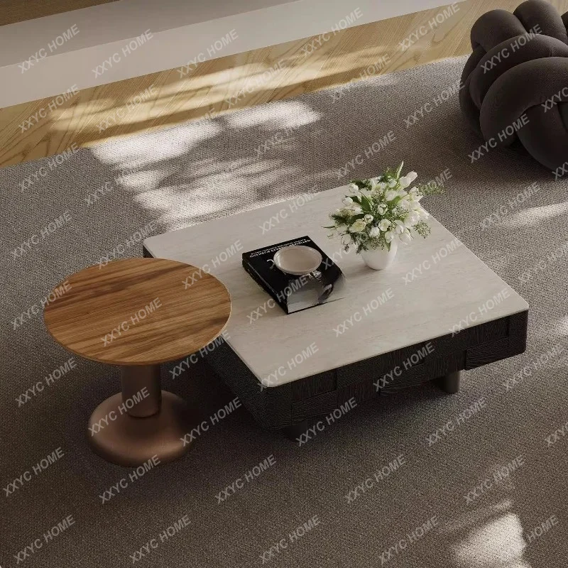 

Sand wind travertine rock slab coffee table combination square living room household small apartment