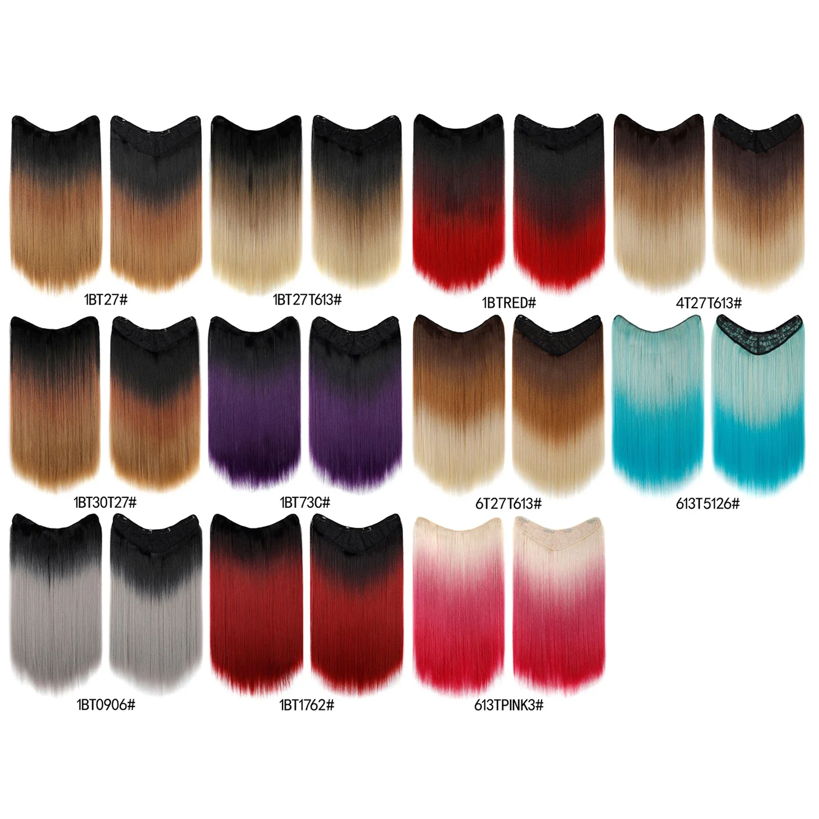 One Piece Clip In Hair Extension U-Shaped Whit 4 Clips Straight Rainbow Ombre Synthetic Hairpiece For Women Girls Daily Part
