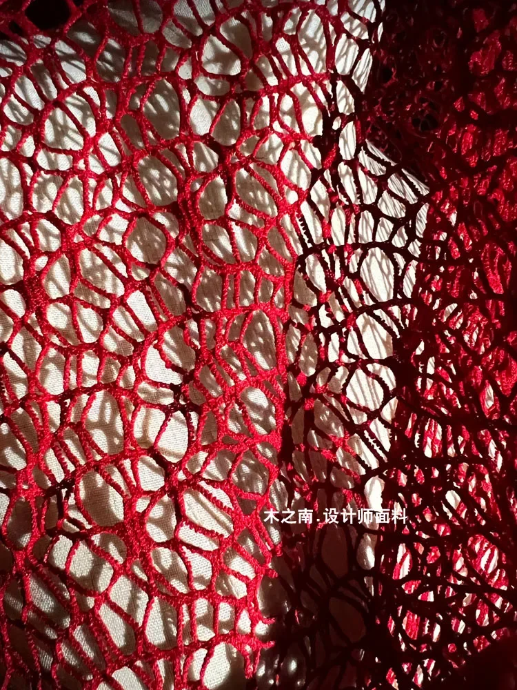 

Red Irregular Texture Hollowed Out Mesh Fabric Stage Dress Background Decoration Fashion Designer for Diy Sewing Material Cloth