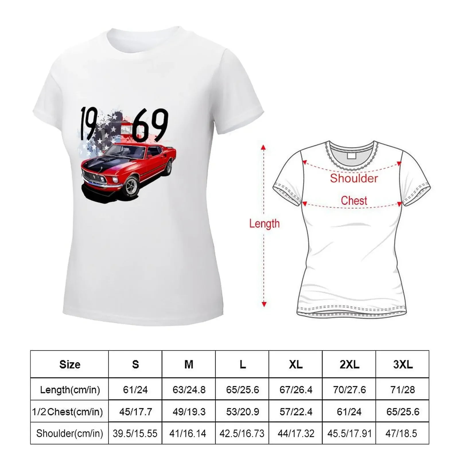 1969 Red Mustang Mach 1 American Classic Car T-shirt korean fashion Aesthetic clothing t-shirt dress for Women plus size