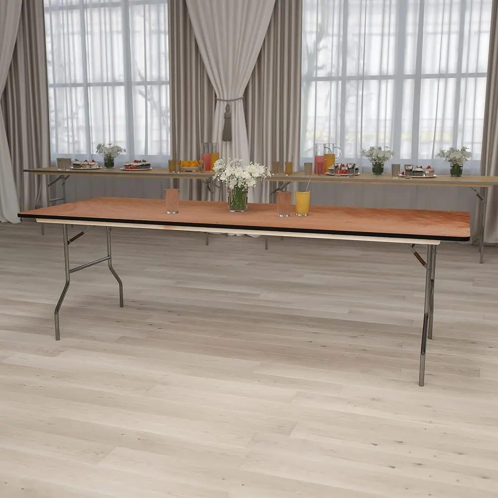 8' Regular All-Occasion Wood Folding Event Table, Folding Portable Banquet Table with Wooden Top, Natural/Black | Durable Constr