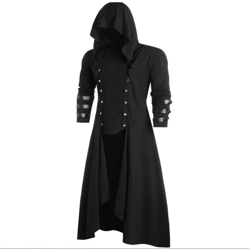 

Cosplay Costume Halloween Mens Coat Long Jacket Gothic Steampunk Cloak Hooded Trench Medieval Vampire/wizard Adult Women Men