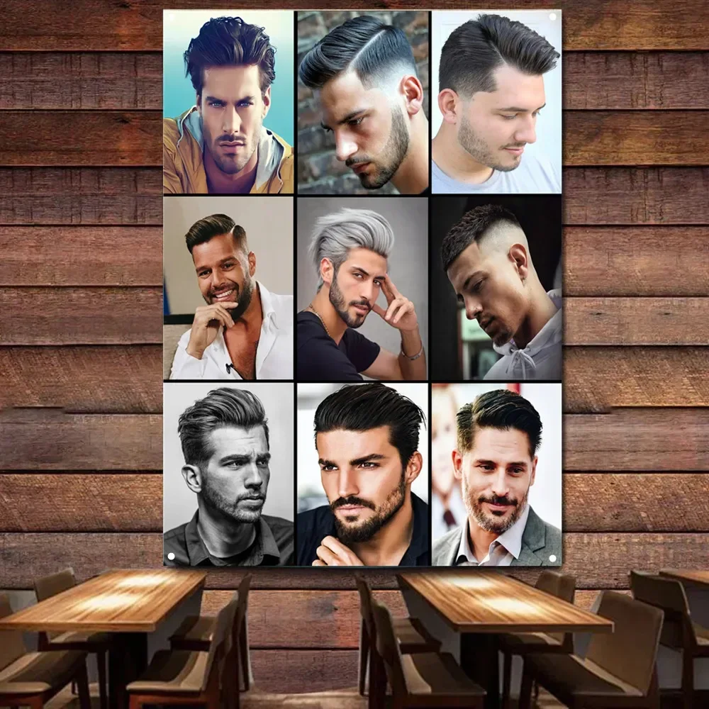 

Classic Men's Hairstyle Design Poster Wall Art Tapestry - Haircut & Shave Service Banner & Flag Barber Shop Decor Signboard 0