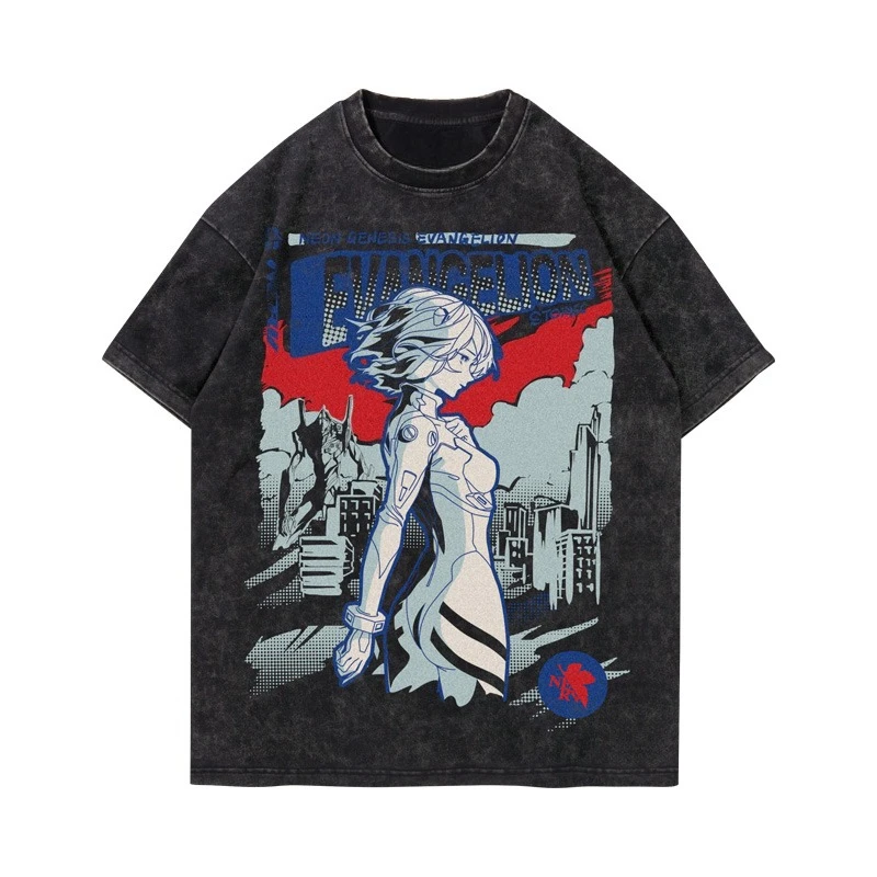 

Футболка унисекс с короткими рукавами из японского аниме Eva Rei Ayanami, свободный крой с ретро-принтом, модные хлопковые топы из стираного хлопка для мужчин и женщин
