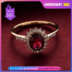 Trumium 925 Silver Vintage Gemstone Ring Red 5A Zirconia rings for women 18K Gold Plated Engagement Wedding Band Stud Earring