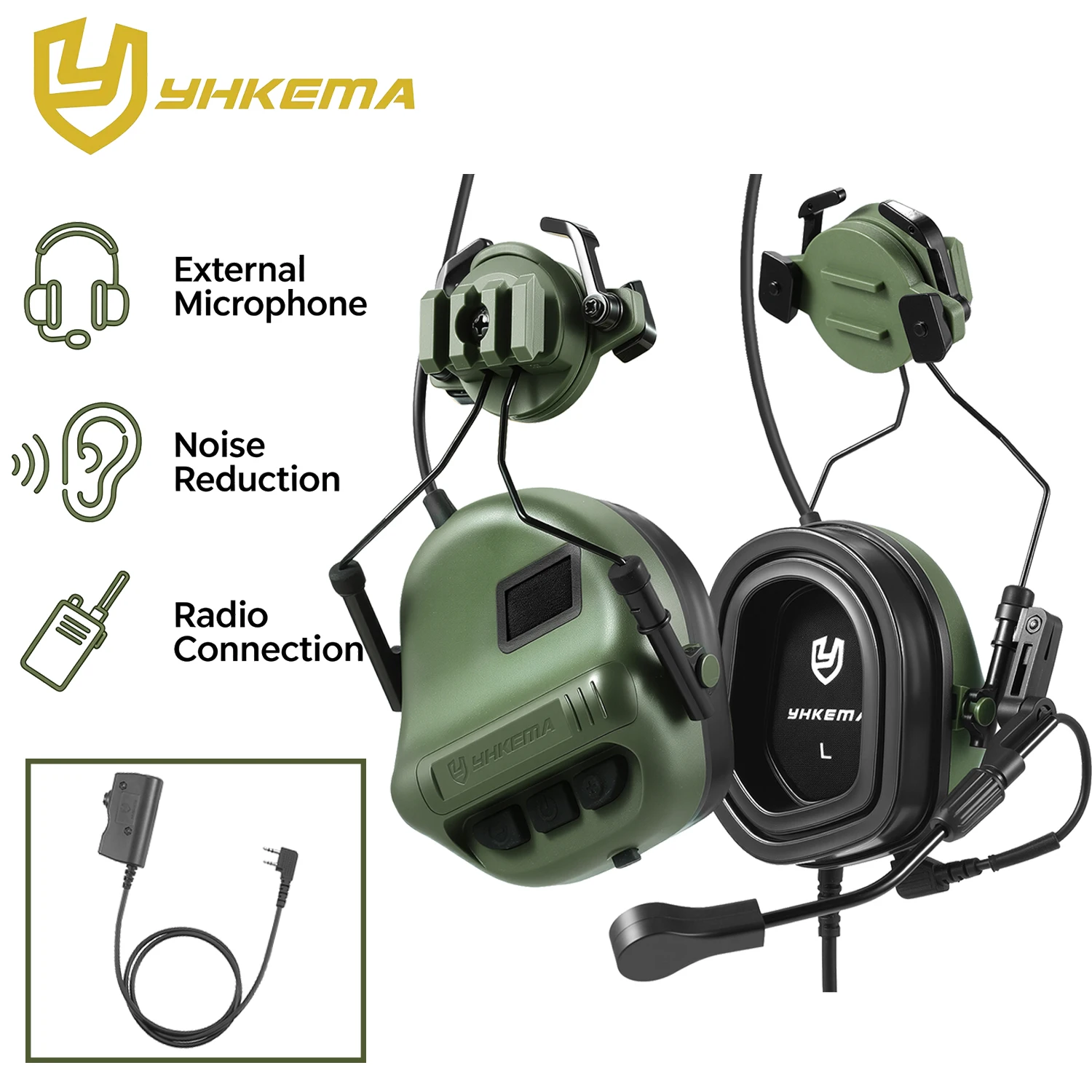 YHKEMA E80 Shooting Earmuffs Electronic Hearing Protector with PTT Cable Adapter Active Noise Reduction Headphone