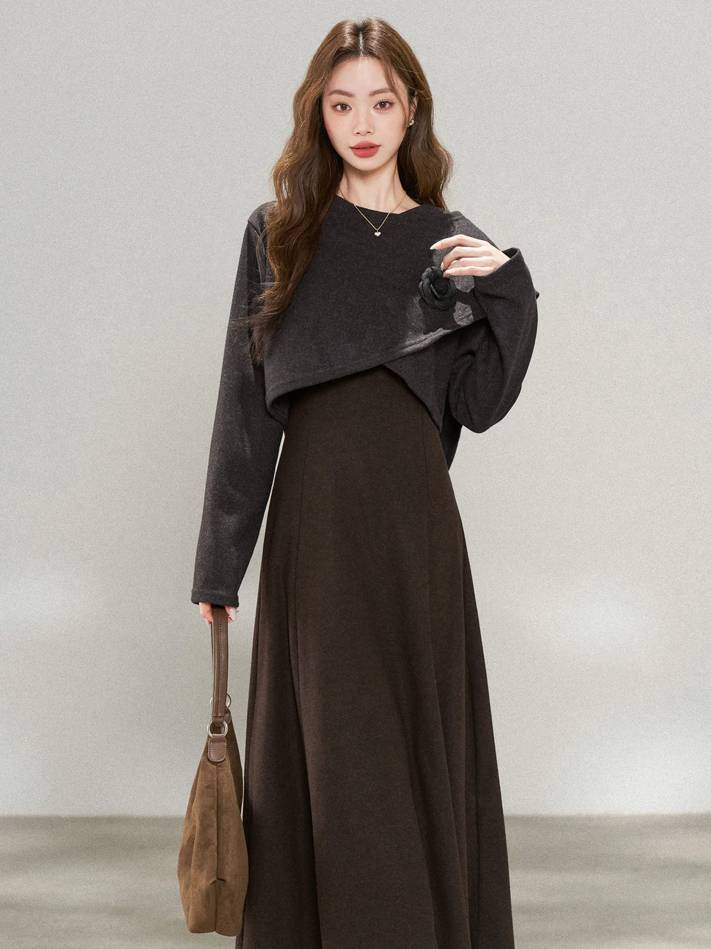 

Ele Two-Piece Women's Autumn Winter Faion Set with awl Top And Dr High Waist Warm Long Sve Retro Sle Dr