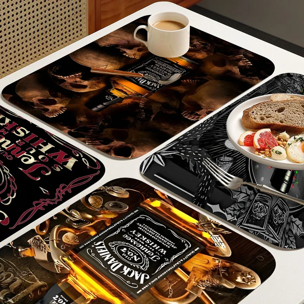 J-Jack-Daniels whisky Pattern Floor Kitchen Draining Mat Non-slip Drain Dish Mats Coffee Pad Heat Resistant Dinnerware Pads