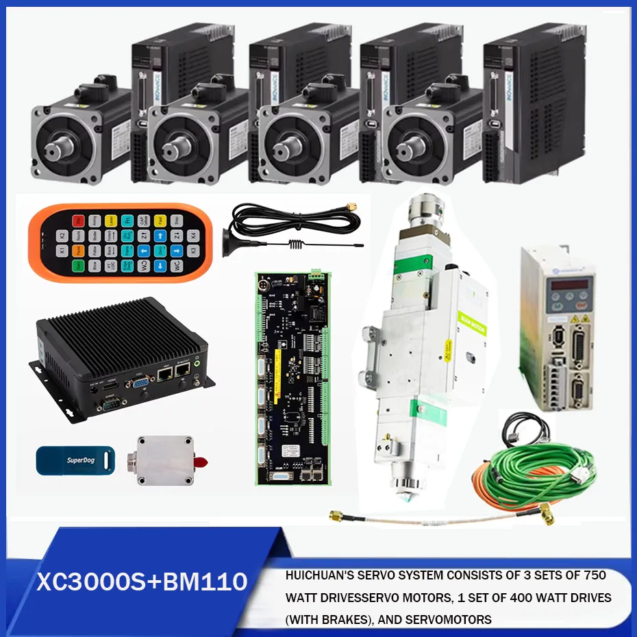 Sistema de controle de corte a laser XC3000S com cabeça de corte automática BM110 3,3kw e ônibus SV660 Huichuan servo 750 watts 400 watts brak