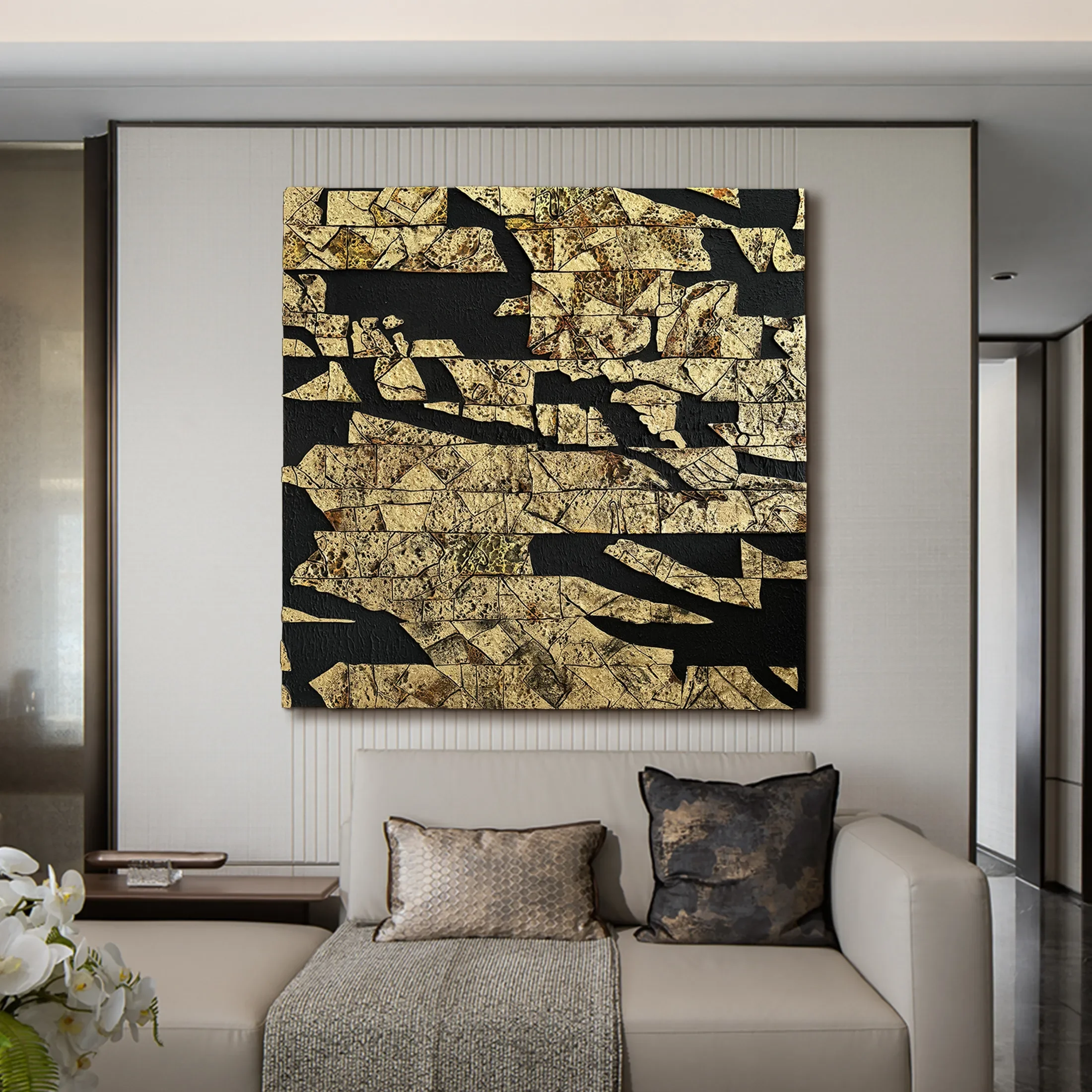 luxury decorative painting high sense living room hanging painting villa model room three-dimensional hand-painted texture mural