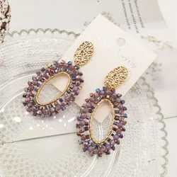Rice bead earrings Handmade for women Water oval drop Retro Beading fashion women's Bohemia alloy jewellery 2024 trend earrings