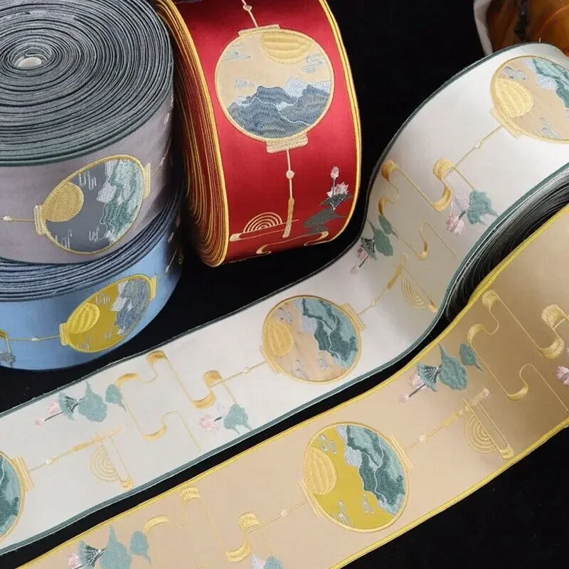 1m/Roll New Chinese Style Embroidered Jacquard Ribbons Flowers and Birds Ethnic Webbing Fabric Sewing Clothing Lace Trimming