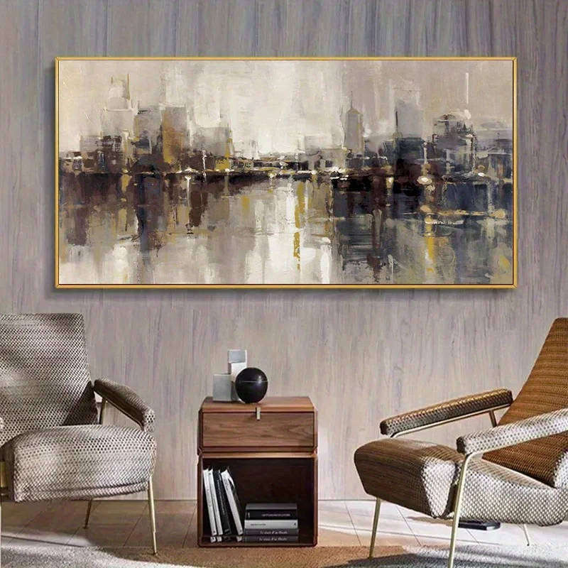 1pc frameless Canvas Painting 1pc Large Frameless Abstract Canvas Art Modern Cityscape for Living Room, Bedroom, Urban Landscape